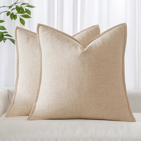 NWT 2PC Decorative Linen Pillow Covers 20x20 Inch Natural Beige - Picture 1 of 15